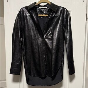 Zara Black Faux Leather Button-Up Shirt